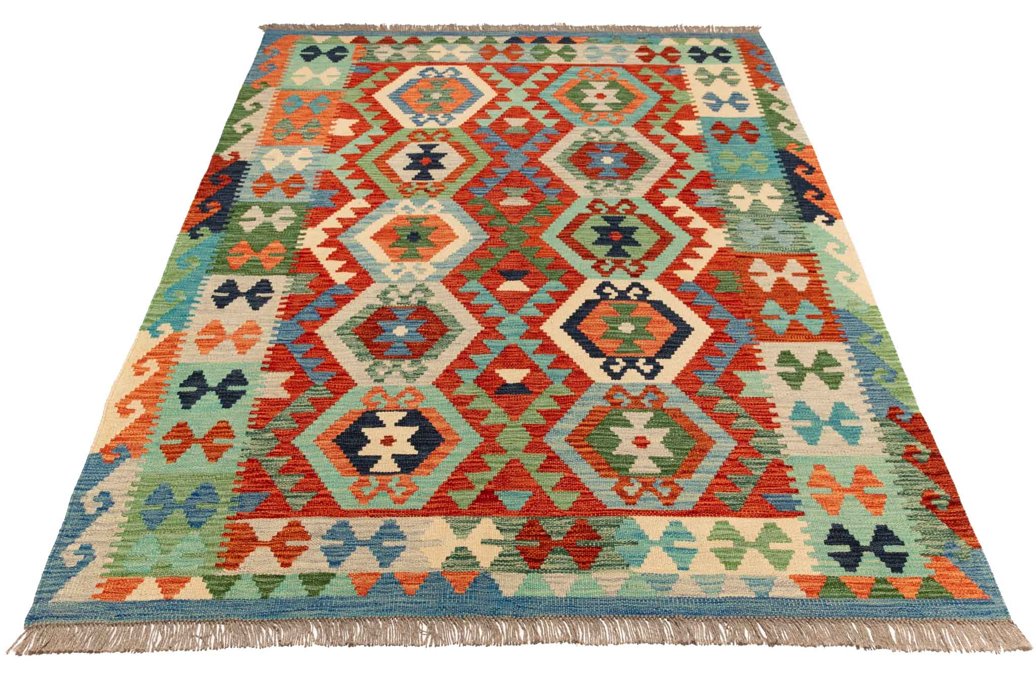 Handgewebter Kelim-Teppich aus Schurwolle, 150 × 196 cm