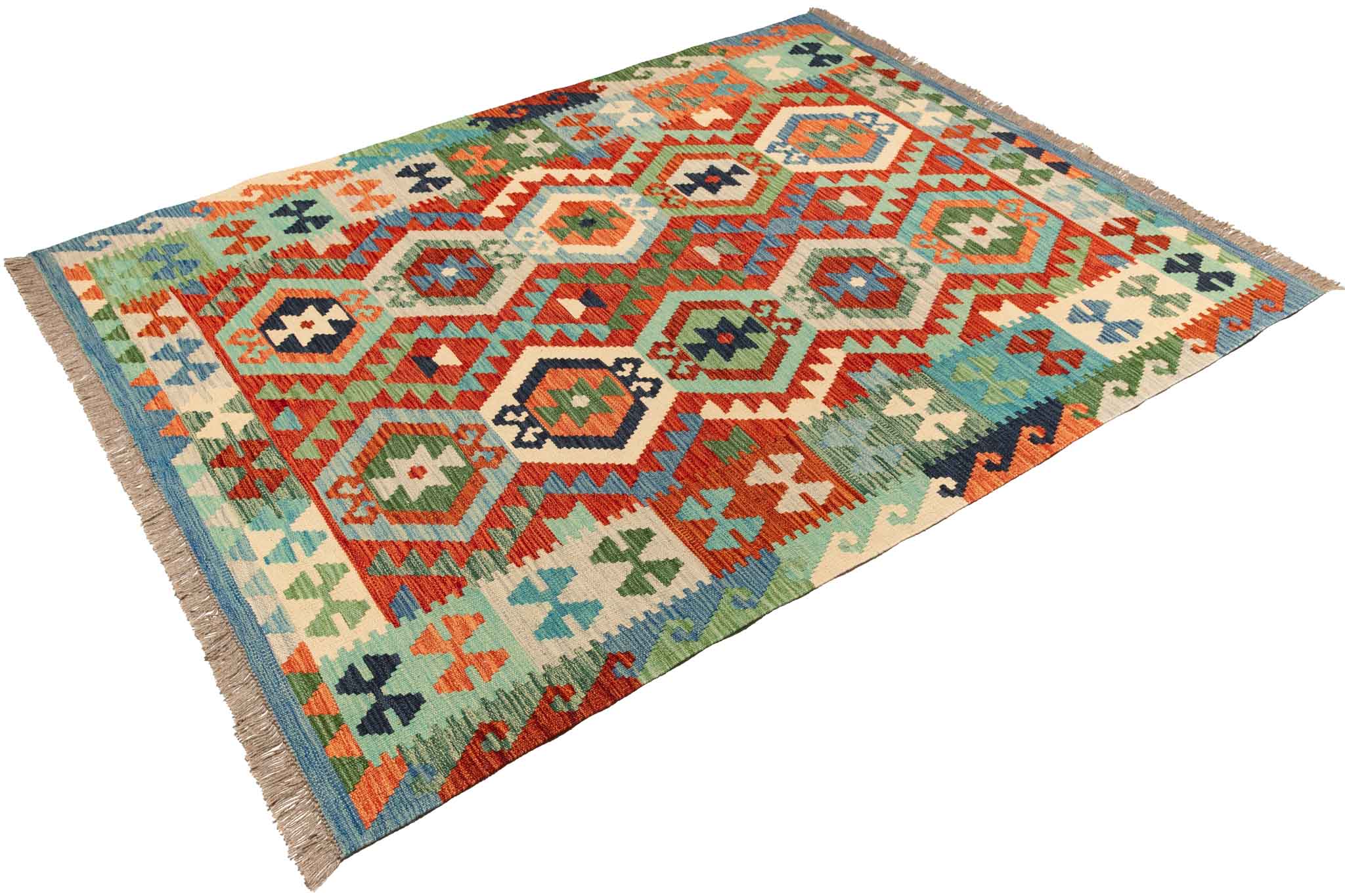 Handgewebter Kelim-Teppich aus Schurwolle, 150 × 196 cm