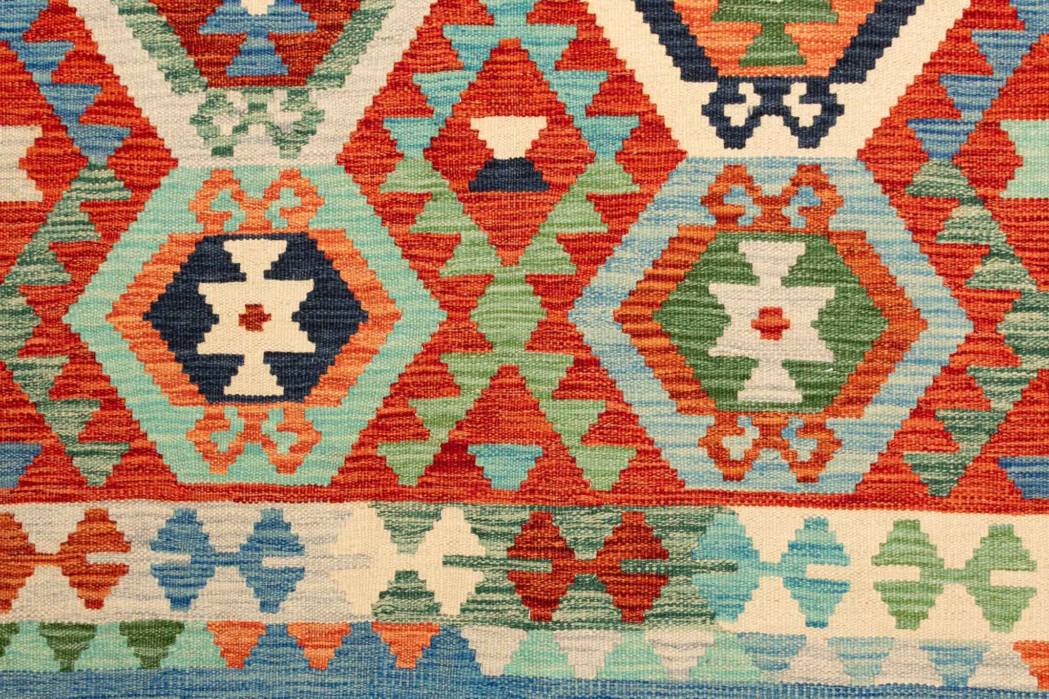 Handgewebter Kelim-Teppich aus Schurwolle, 150 × 196 cm