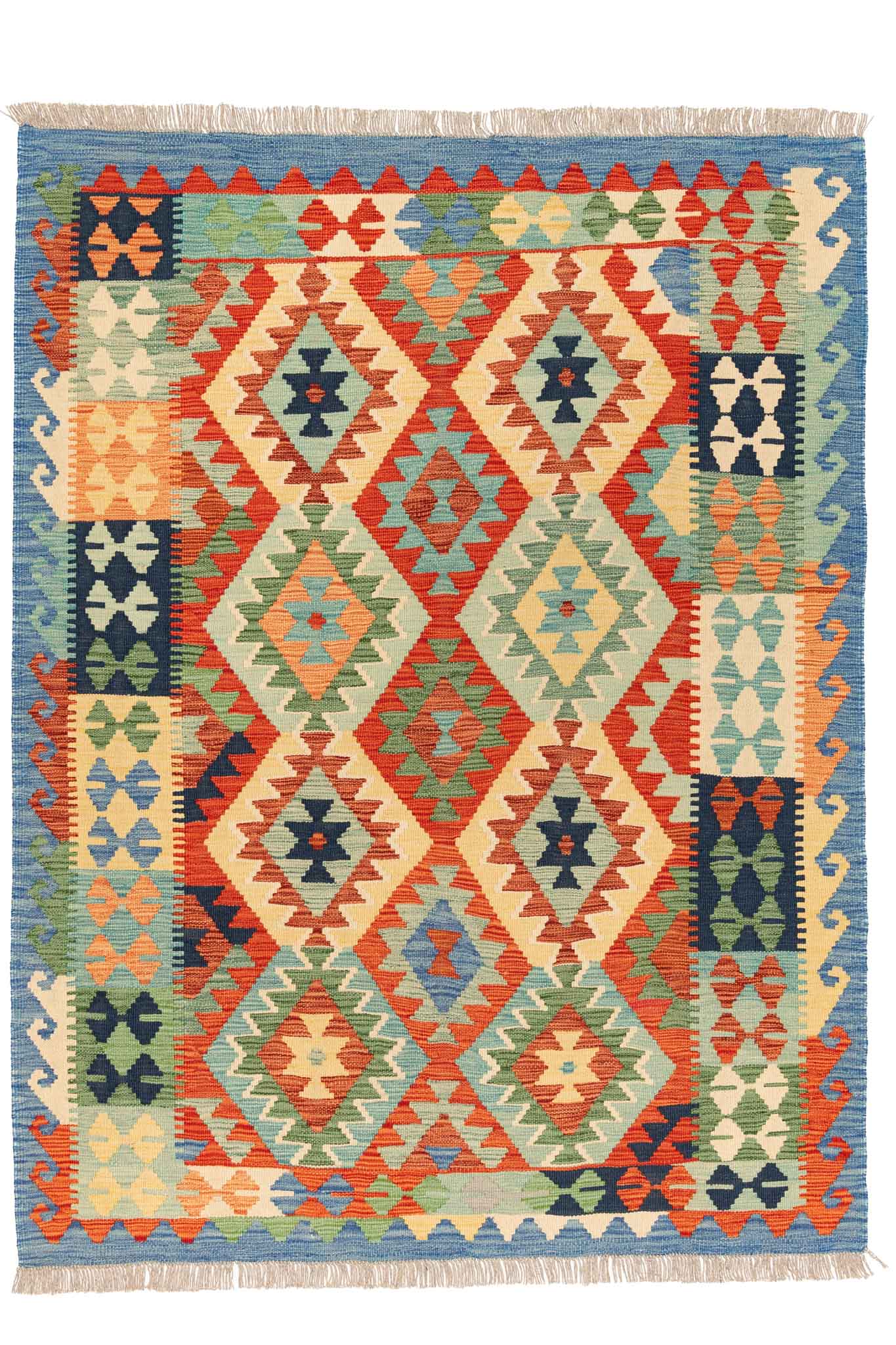 Handgewebter Kelim-Teppich aus Schurwolle, 143 × 191 cm