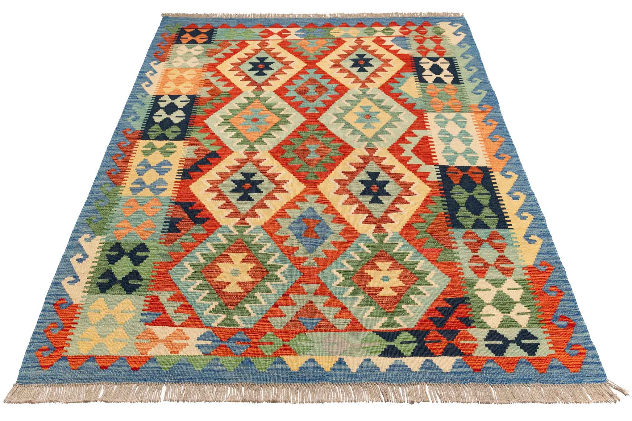Handgewebter Kelim-Teppich aus Schurwolle, 143 × 191 cm