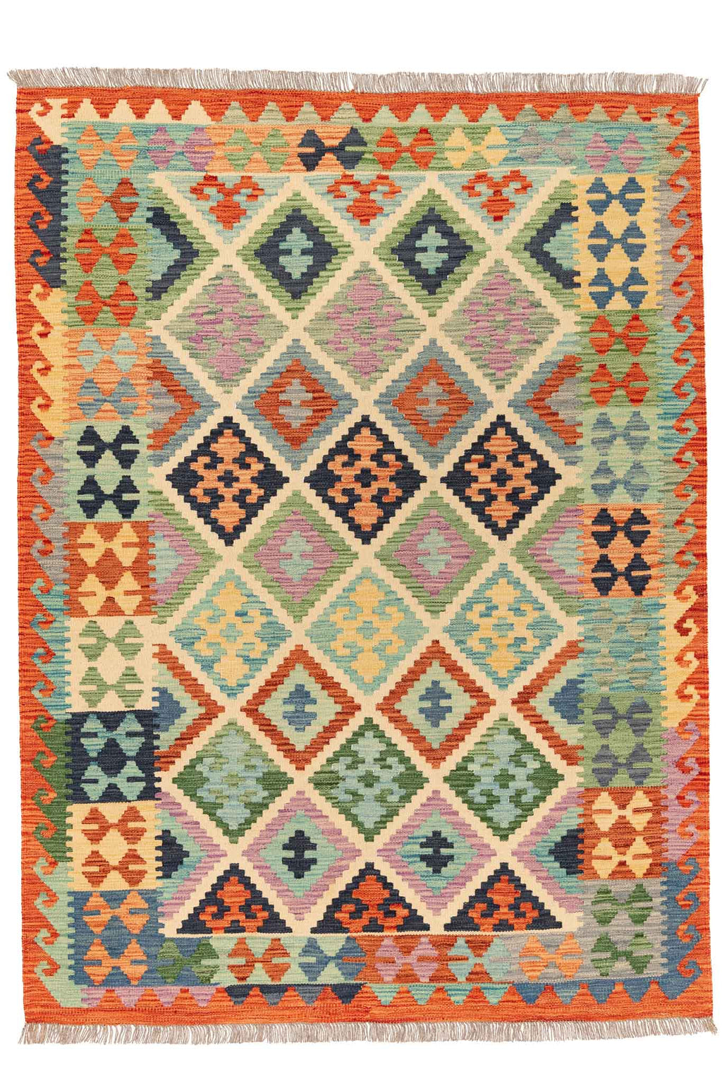 Handgewebter Kelim-Teppich aus Schurwolle, 146 × 200 cm