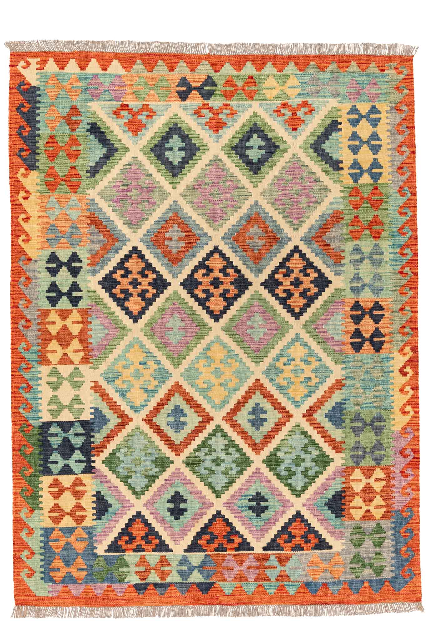 Handgewebter Kelim-Teppich aus Schurwolle, 146 × 200 cm