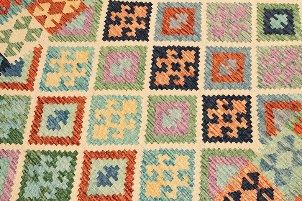 Handgewebter Kelim-Teppich aus Schurwolle, 146 × 200 cm