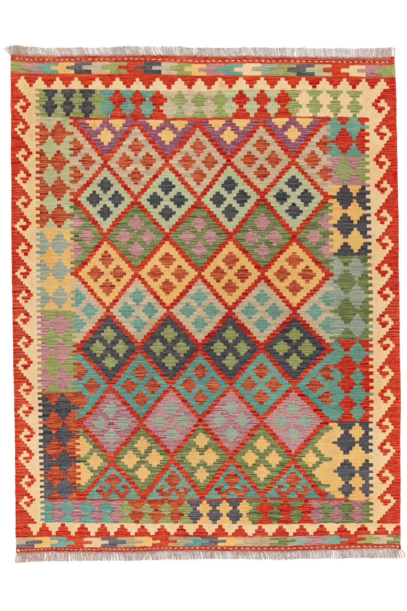 Handgewebter Kelim-Teppich aus Schurwolle, 152 × 197 cm