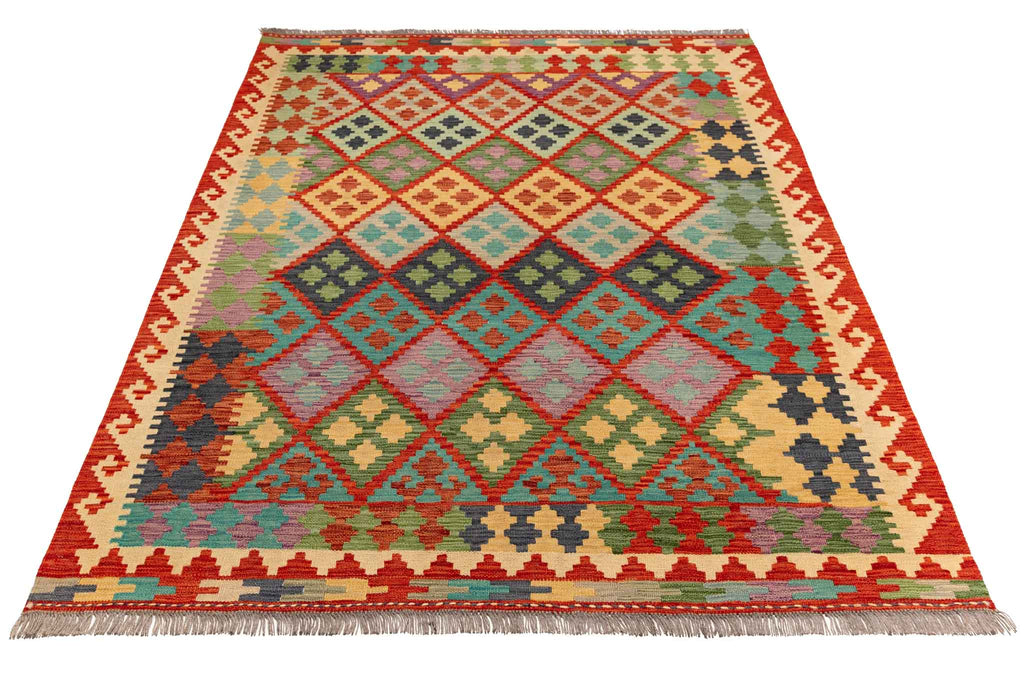 Handgewebter Kelim-Teppich aus Schurwolle, 152 × 197 cm