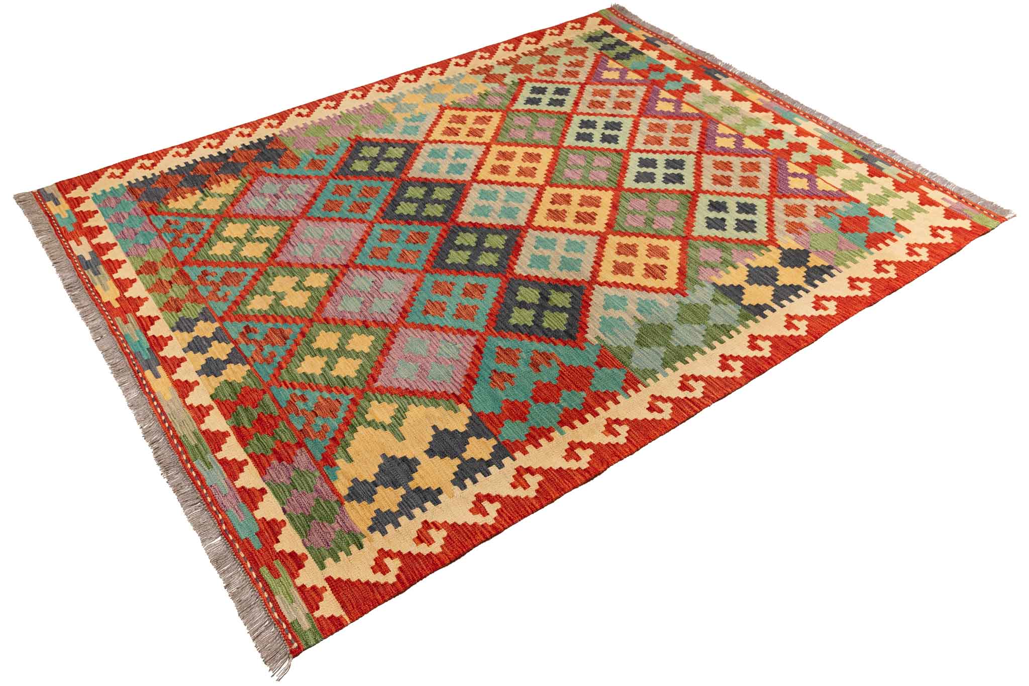 Handgewebter Kelim-Teppich aus Schurwolle, 152 × 197 cm