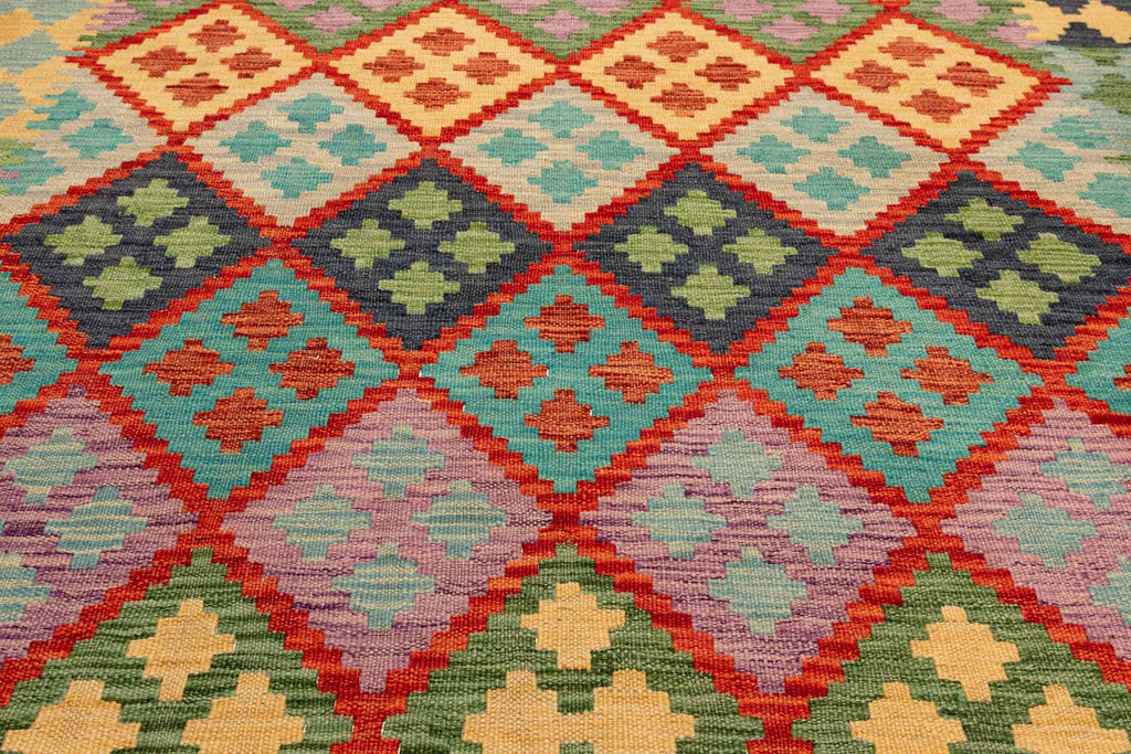 Handgewebter Kelim-Teppich aus Schurwolle, 152 × 197 cm