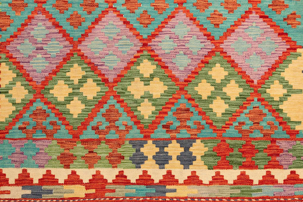 Handgewebter Kelim-Teppich aus Schurwolle, 152 × 197 cm