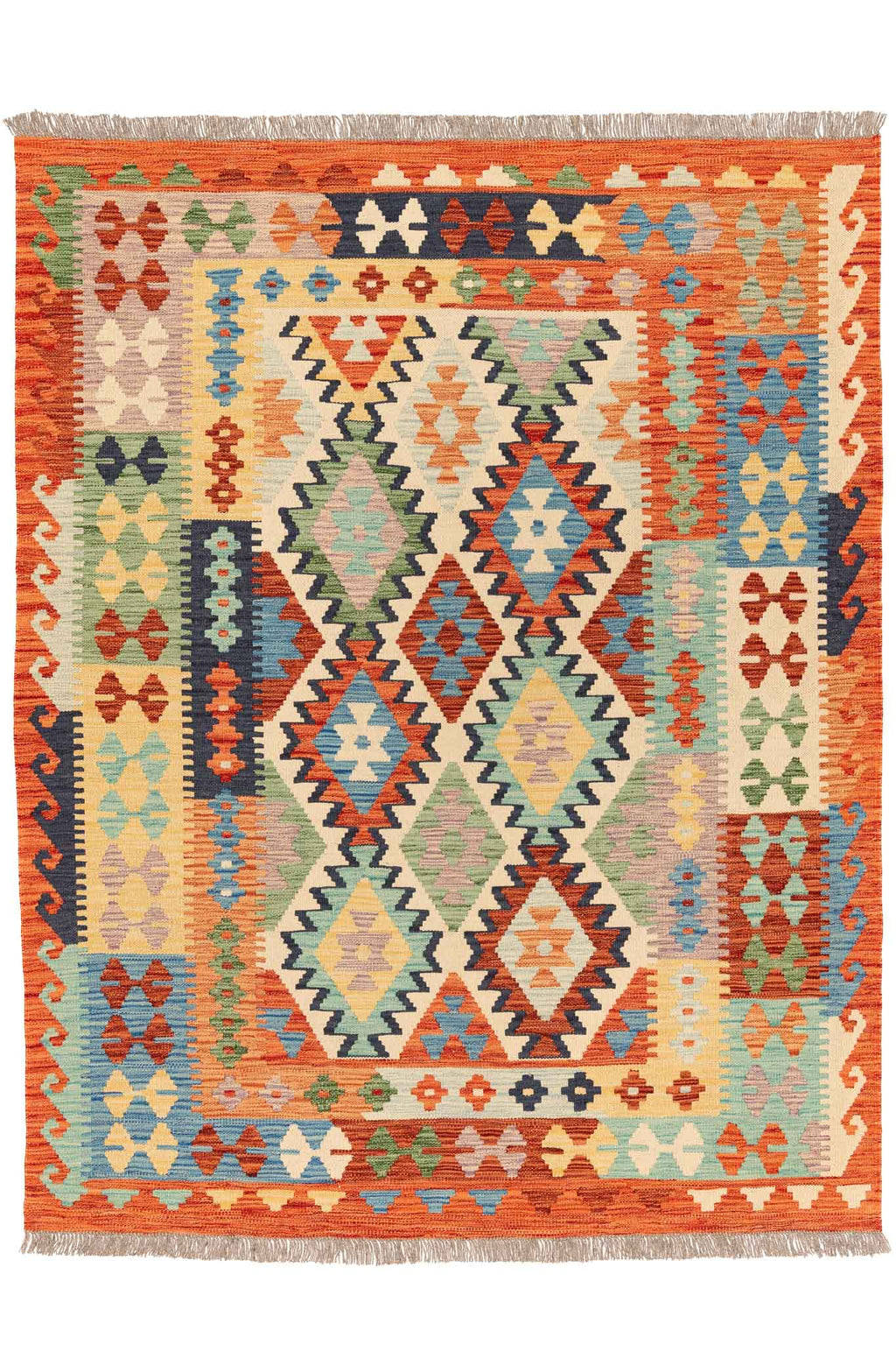Handgewebter Kelim-Teppich aus Schurwolle, 149 × 192 cm