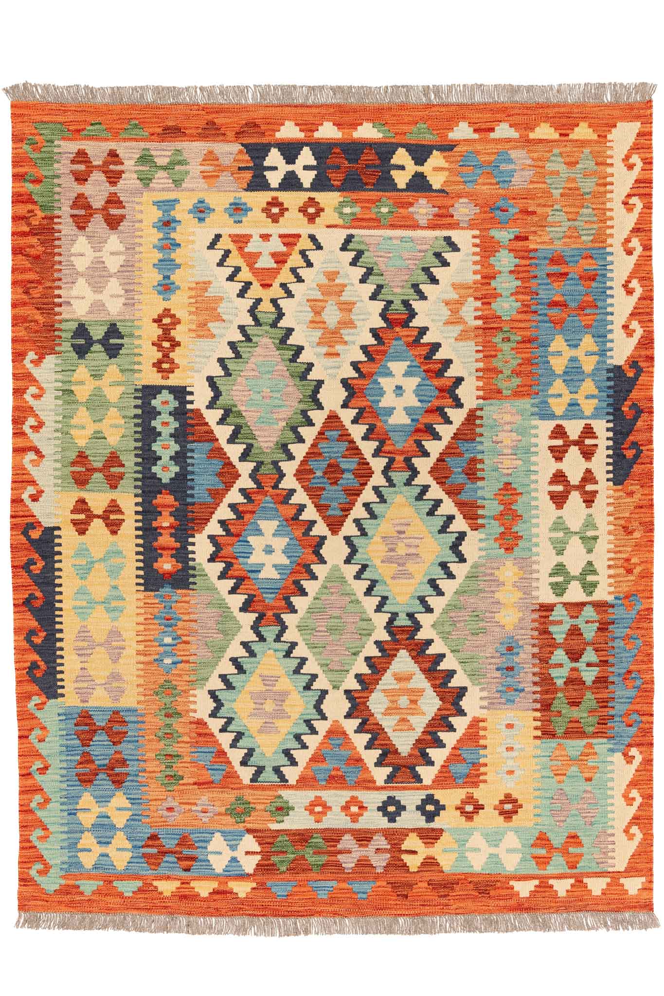 Handgewebter Kelim-Teppich aus Schurwolle, 149 × 192 cm