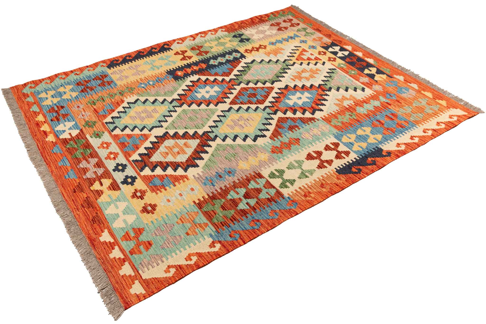 Handgewebter Kelim-Teppich aus Schurwolle, 149 × 192 cm