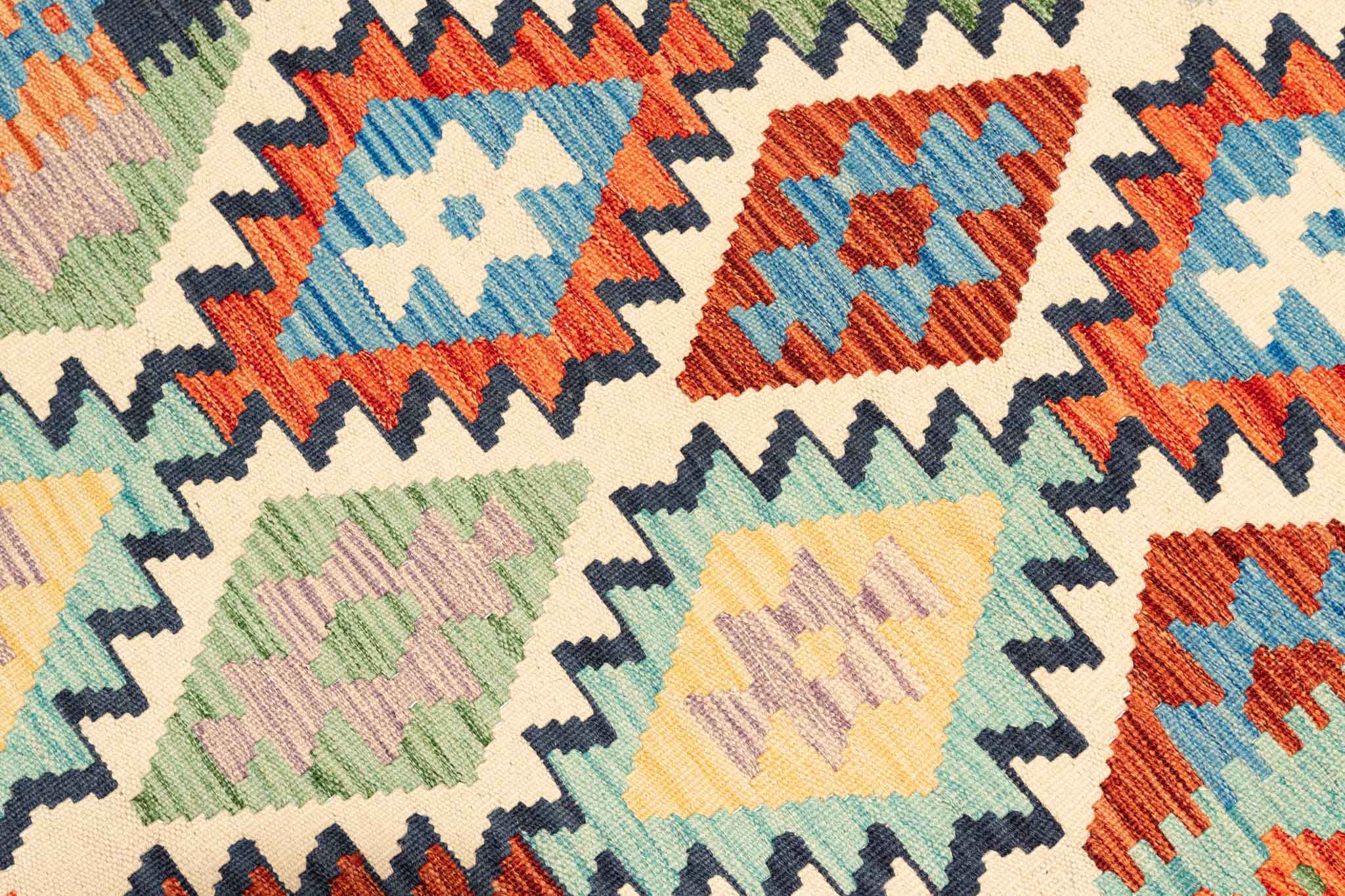 Handgewebter Kelim-Teppich aus Schurwolle, 149 × 192 cm