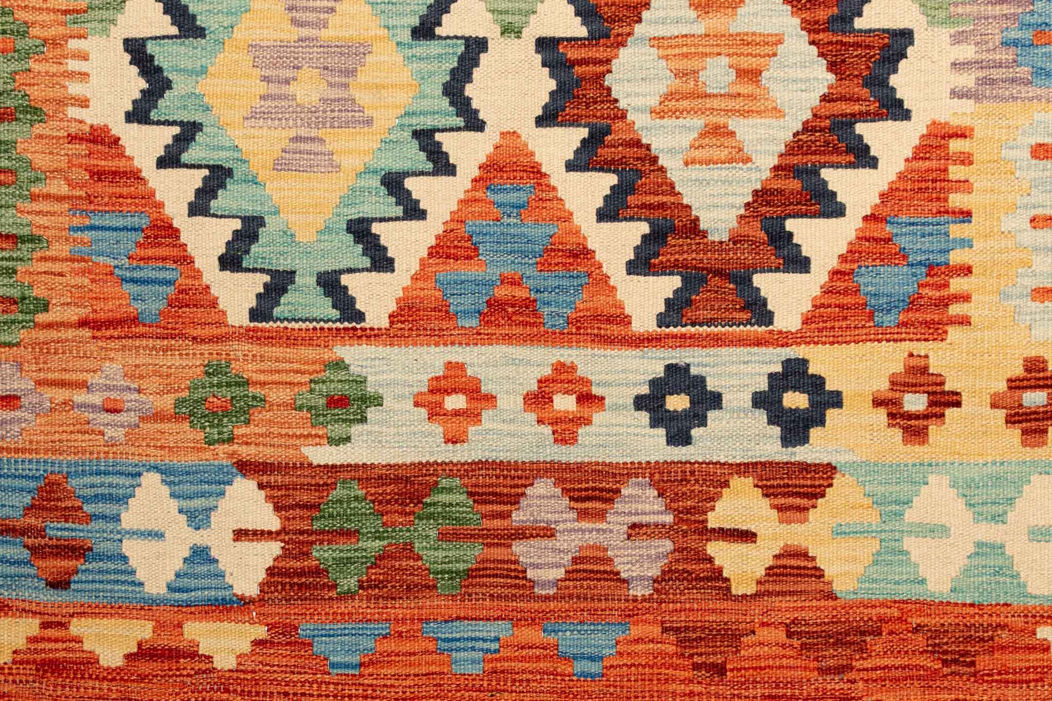 Handgewebter Kelim-Teppich aus Schurwolle, 149 × 192 cm