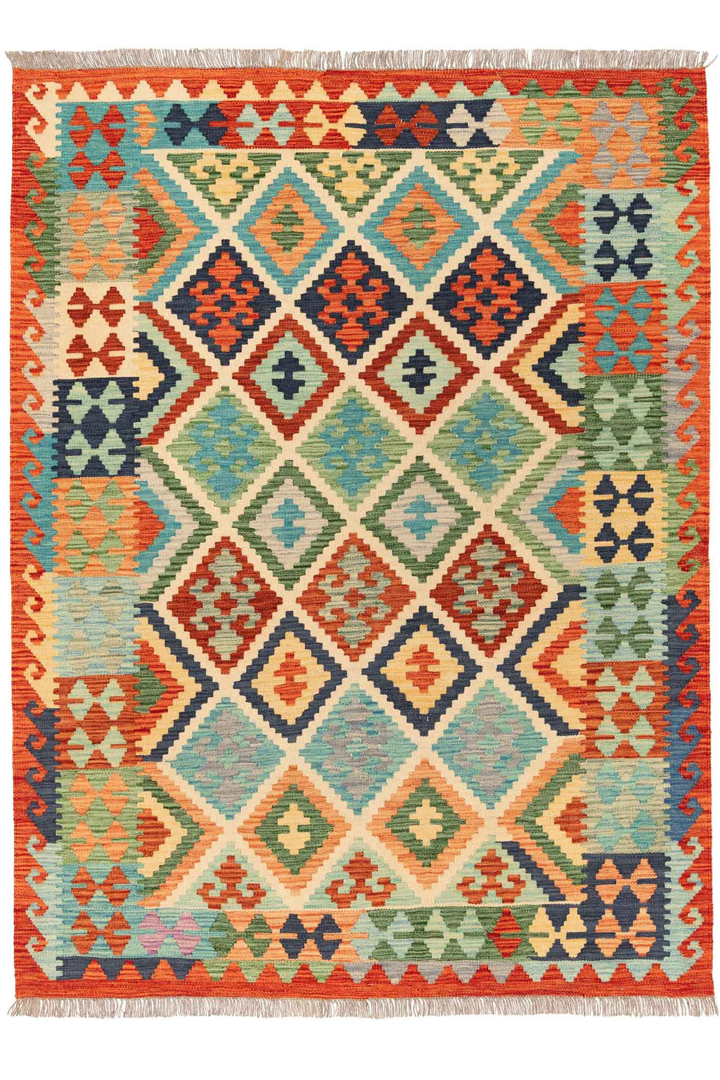 Handgewebter Kelim-Teppich aus Schurwolle, 148 × 200 cm