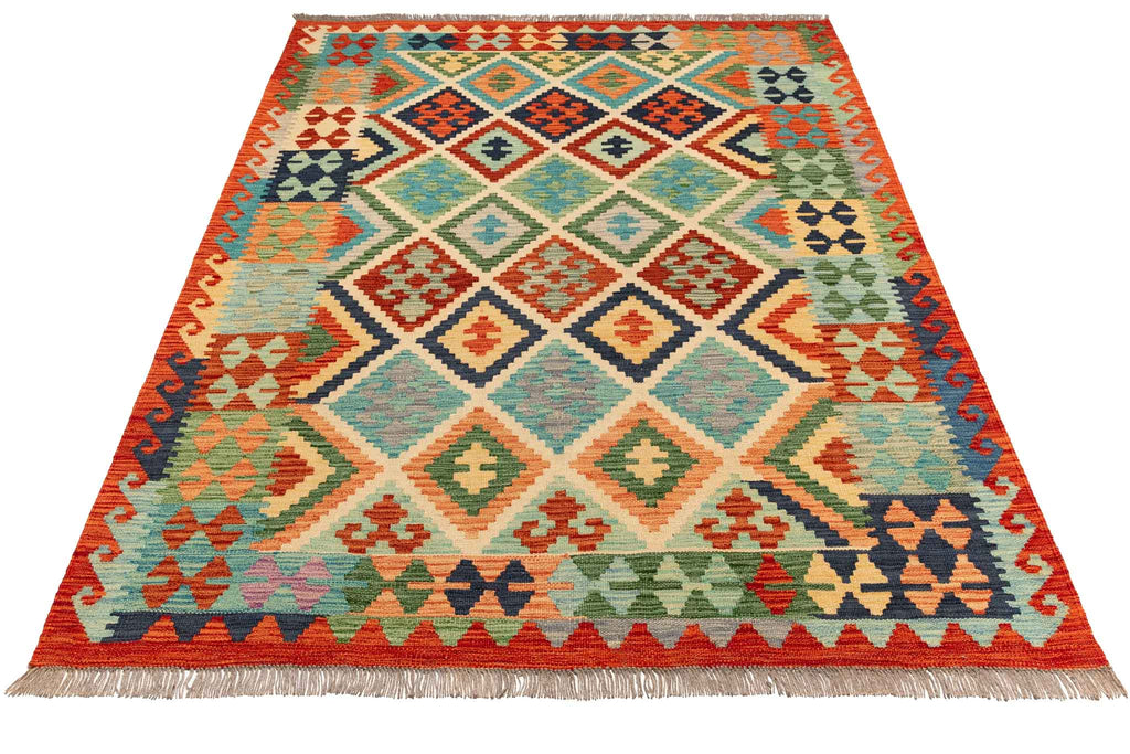 Handgewebter Kelim-Teppich aus Schurwolle, 148 × 200 cm