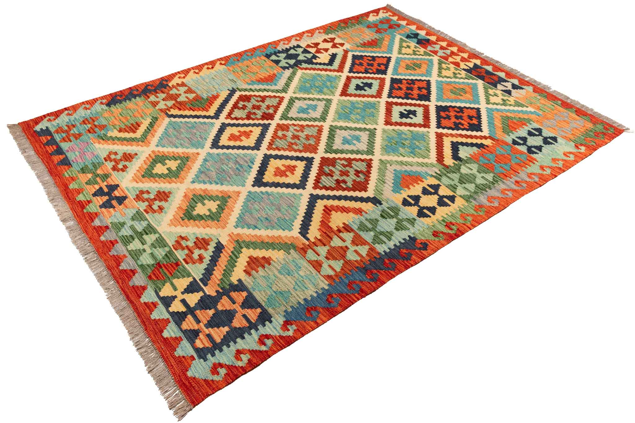 Handgewebter Kelim-Teppich aus Schurwolle, 148 × 200 cm