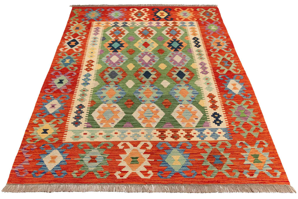 Handgewebter Kelim-Teppich aus Schurwolle, 150 × 194 cm