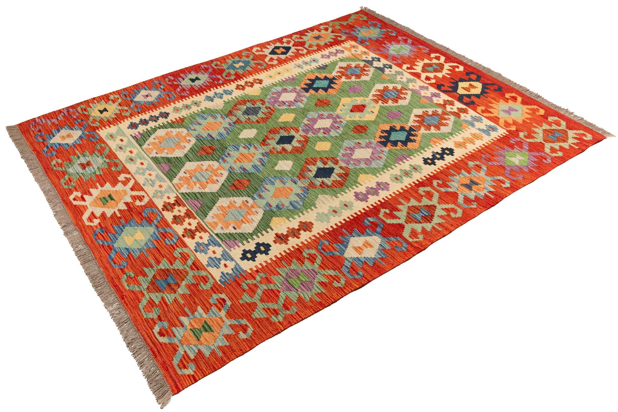 Handgewebter Kelim-Teppich aus Schurwolle, 150 × 194 cm