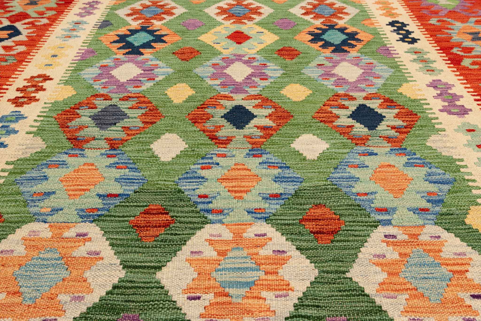 Handgewebter Kelim-Teppich aus Schurwolle, 150 × 194 cm