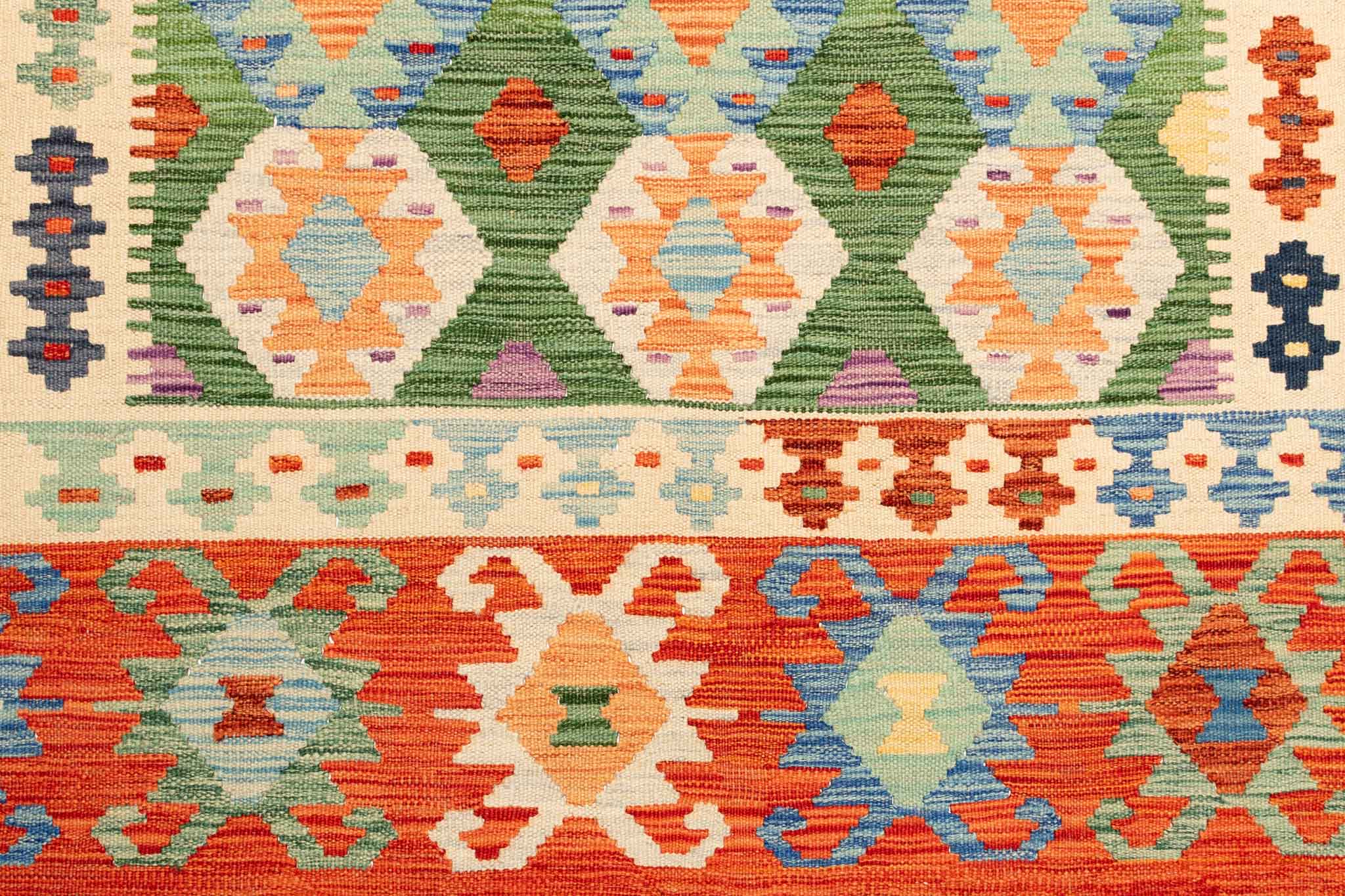 Handgewebter Kelim-Teppich aus Schurwolle, 150 × 194 cm