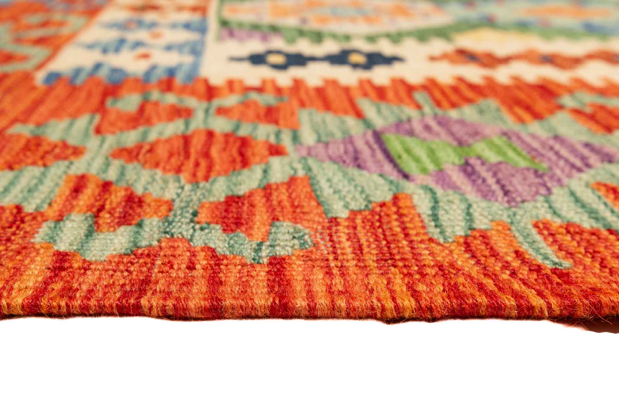 Handgewebter Kelim-Teppich aus Schurwolle, 150 × 194 cm