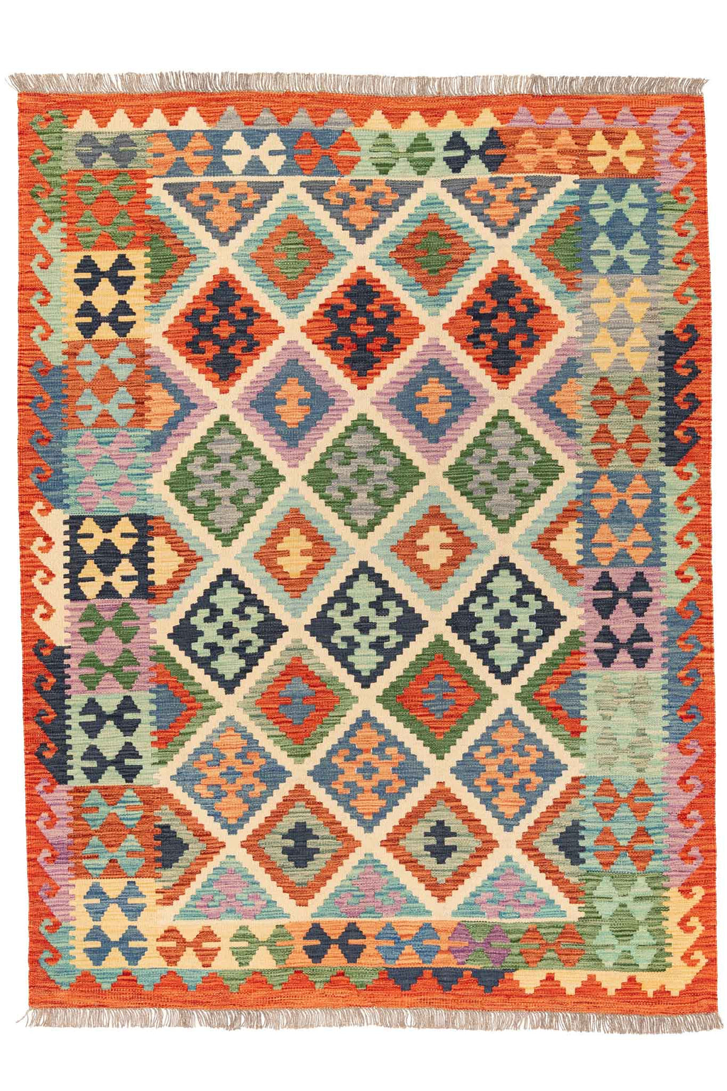 Handgewebter Kelim-Teppich aus Schurwolle, 150 × 200 cm