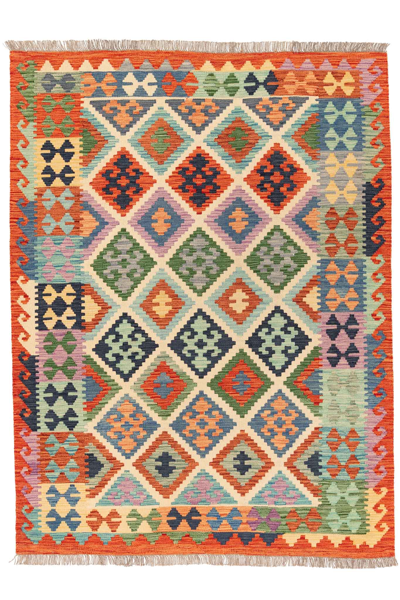Handgewebter Kelim-Teppich aus Schurwolle, 150 × 200 cm