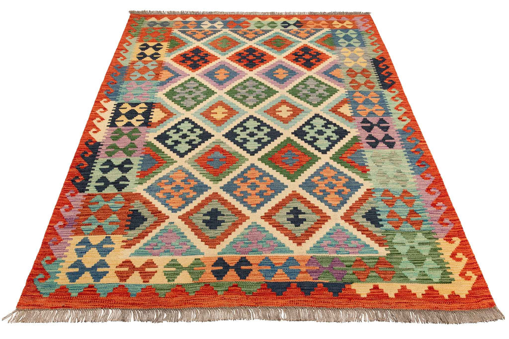 Handgewebter Kelim-Teppich aus Schurwolle, 150 × 200 cm