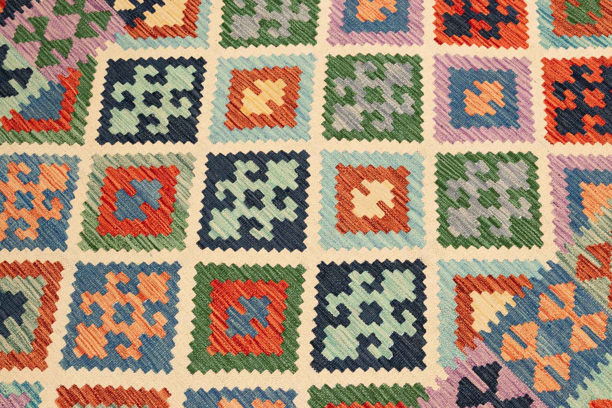 Handgewebter Kelim-Teppich aus Schurwolle, 150 × 200 cm