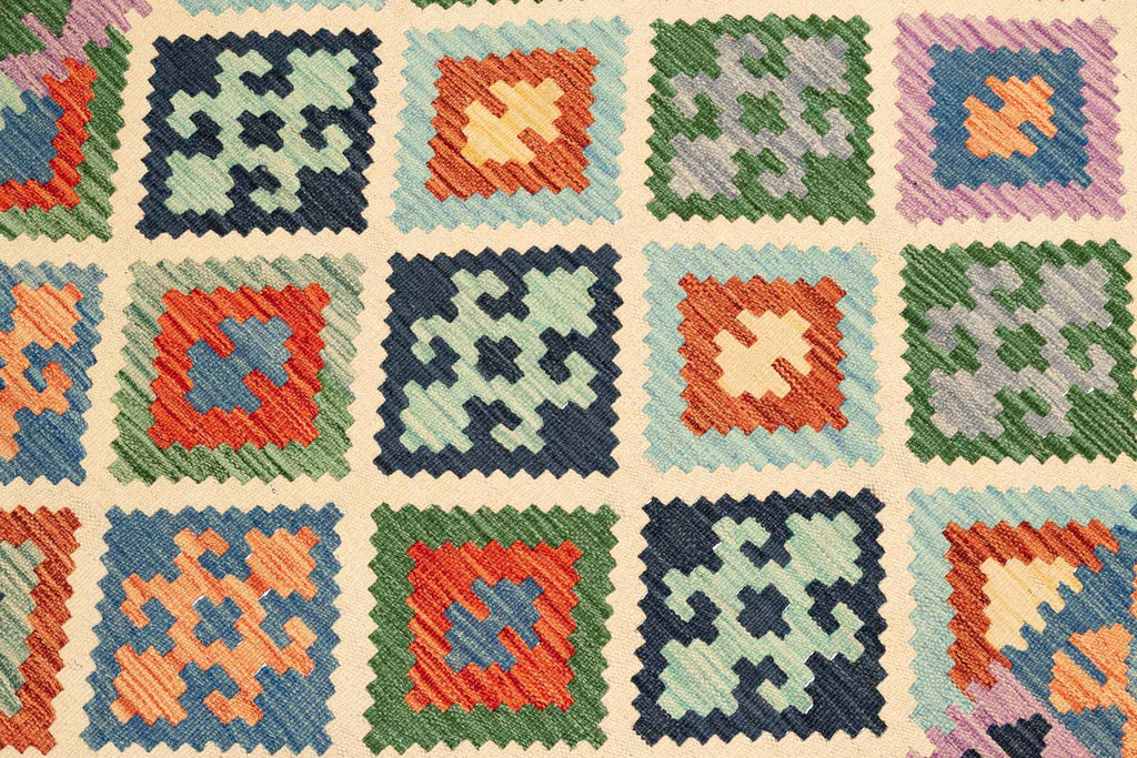 Handgewebter Kelim-Teppich aus Schurwolle, 150 × 200 cm