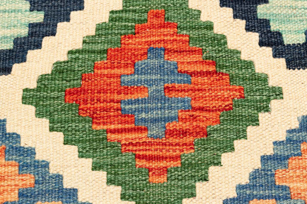 Handgewebter Kelim-Teppich aus Schurwolle, 150 × 200 cm