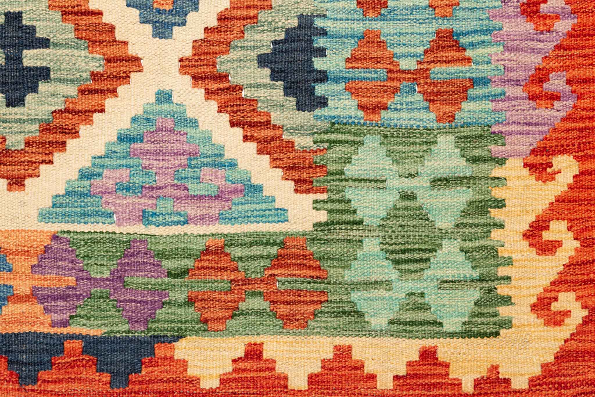 Handgewebter Kelim-Teppich aus Schurwolle, 150 × 200 cm