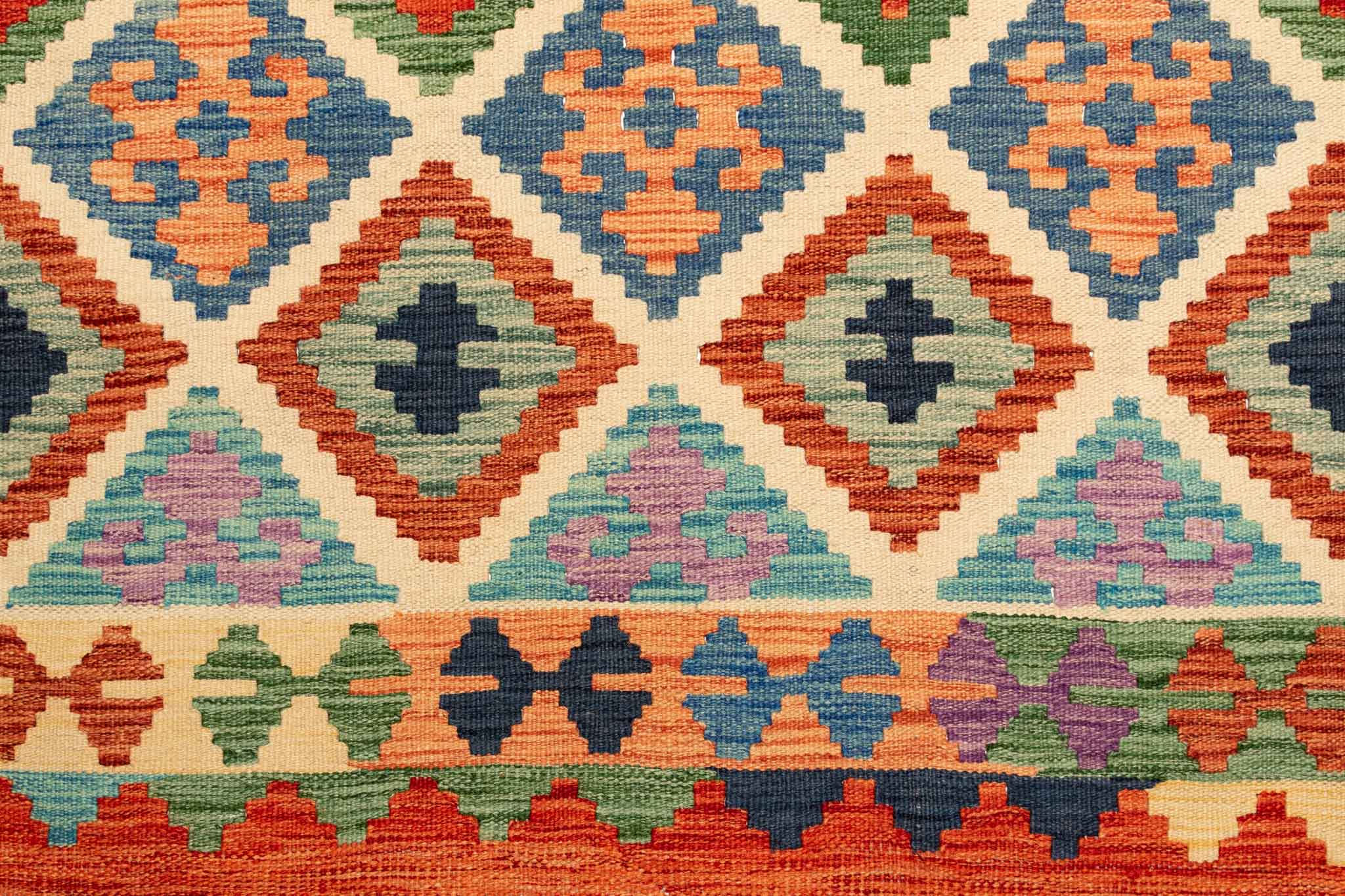Handgewebter Kelim-Teppich aus Schurwolle, 150 × 200 cm