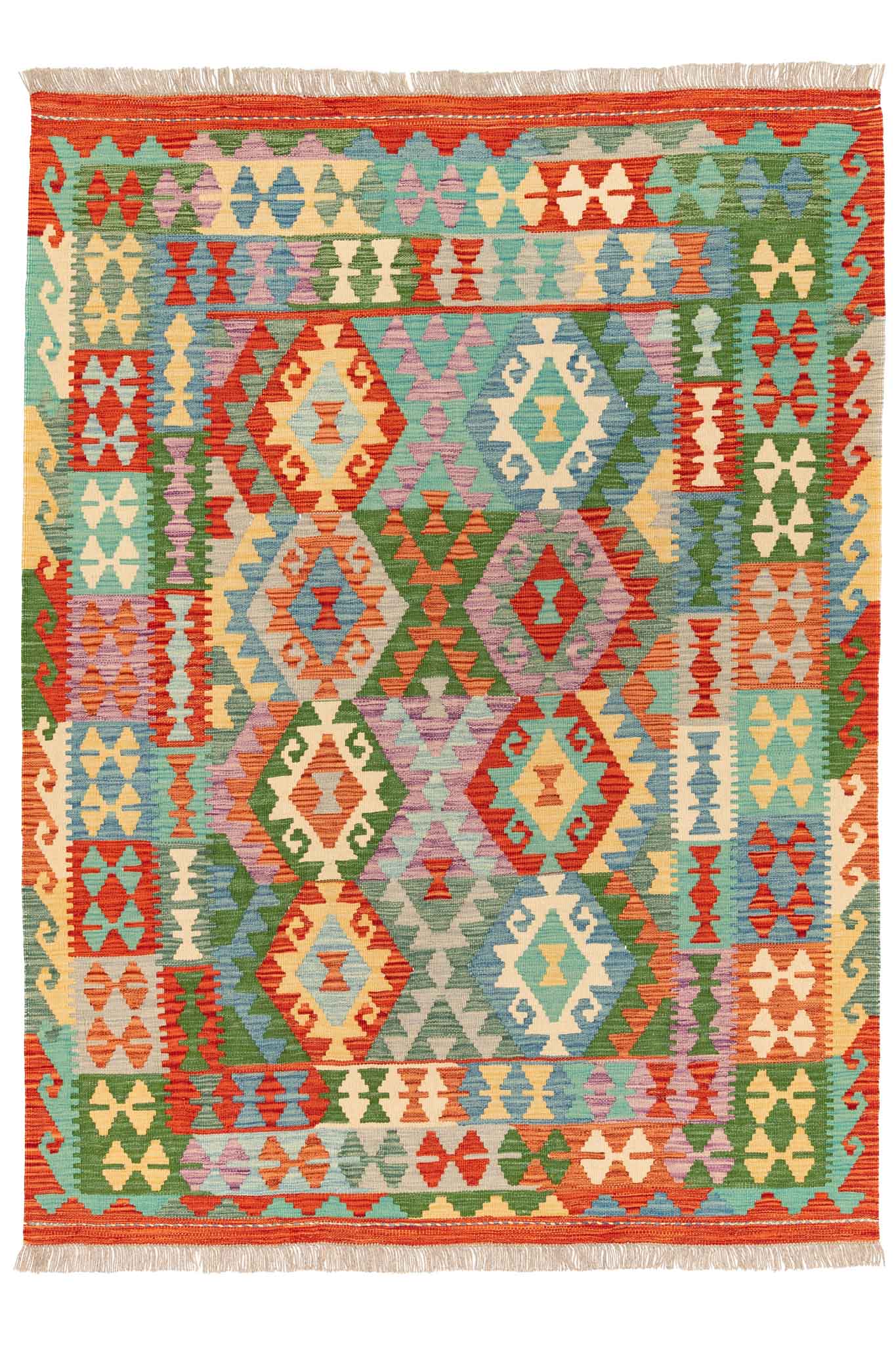 Handgewebter Kelim-Teppich aus Schurwolle, 151 × 200 cm
