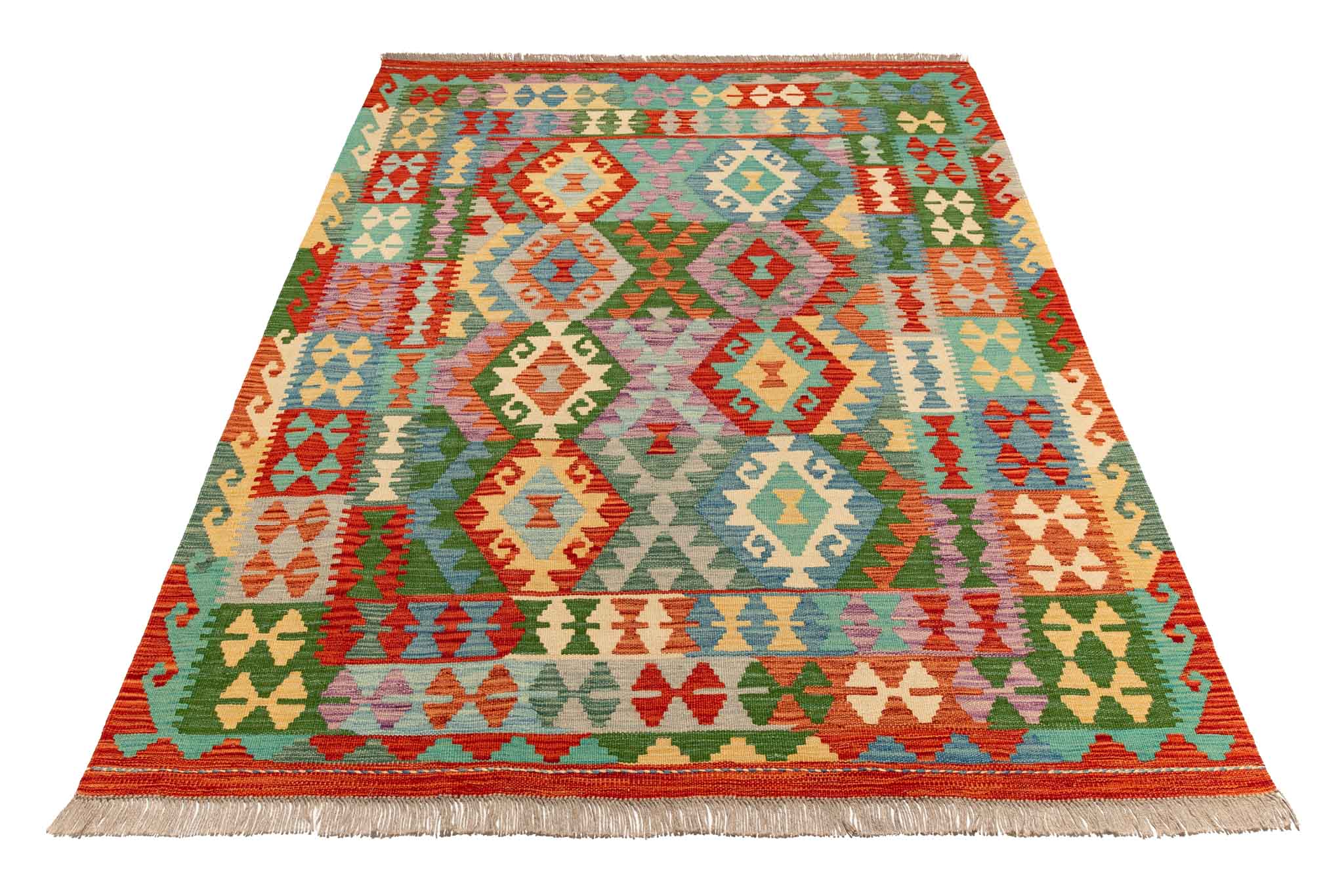 Handgewebter Kelim-Teppich aus Schurwolle, 151 × 200 cm