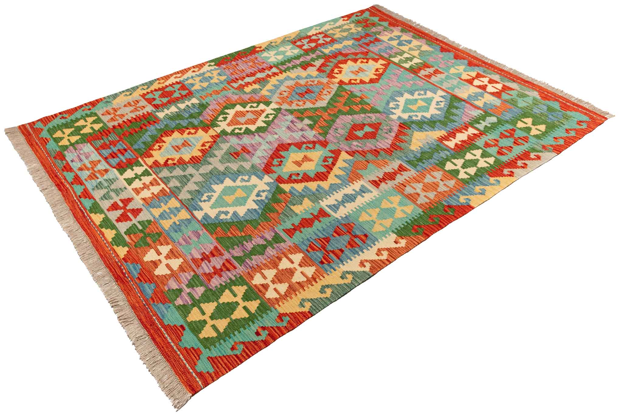 Handgewebter Kelim-Teppich aus Schurwolle, 151 × 200 cm