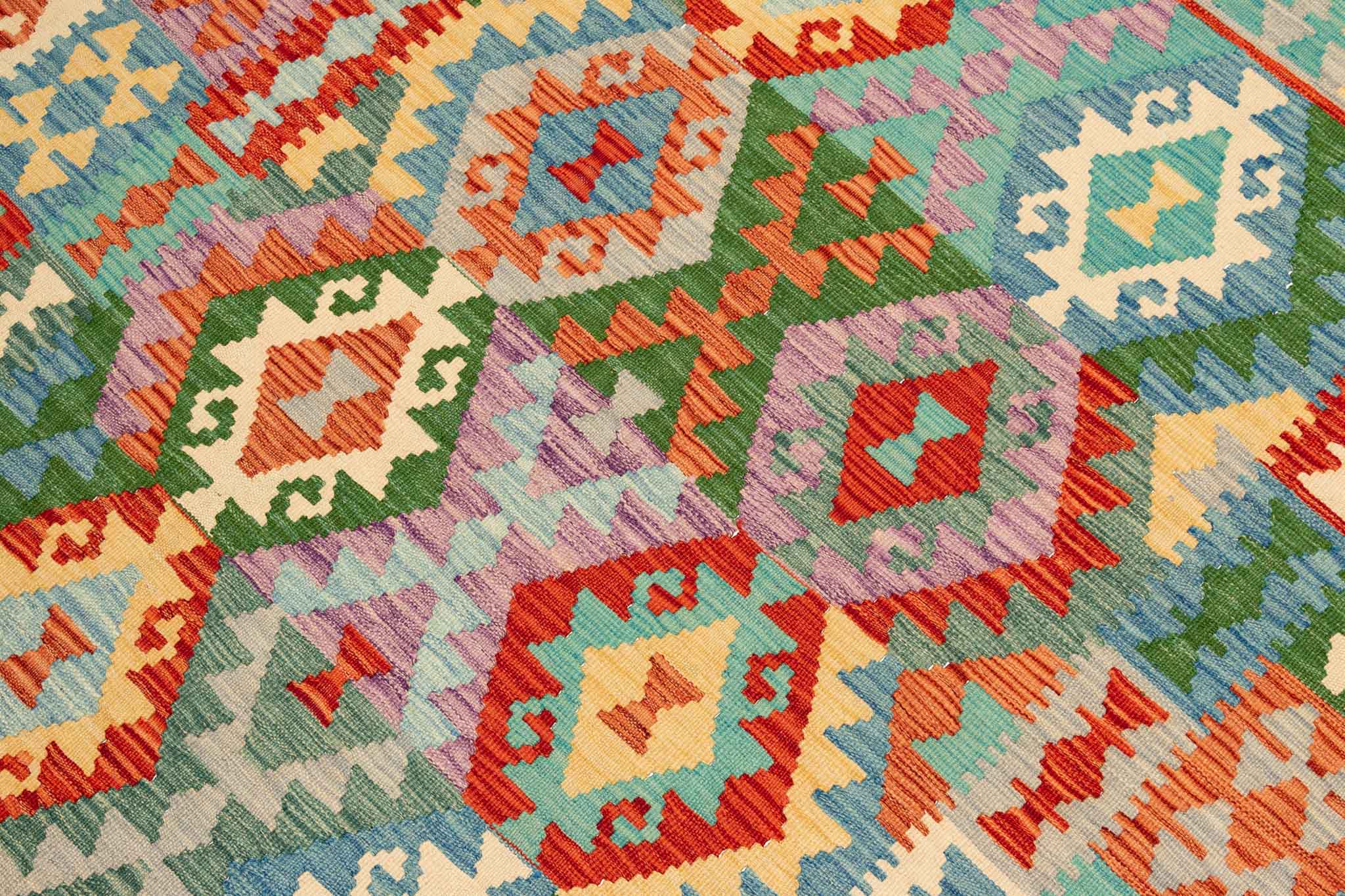 Handgewebter Kelim-Teppich aus Schurwolle, 151 × 200 cm
