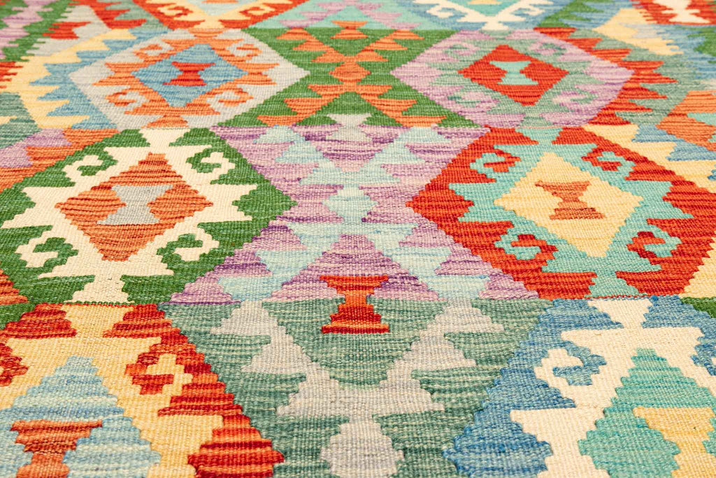 Handgewebter Kelim-Teppich aus Schurwolle, 151 × 200 cm