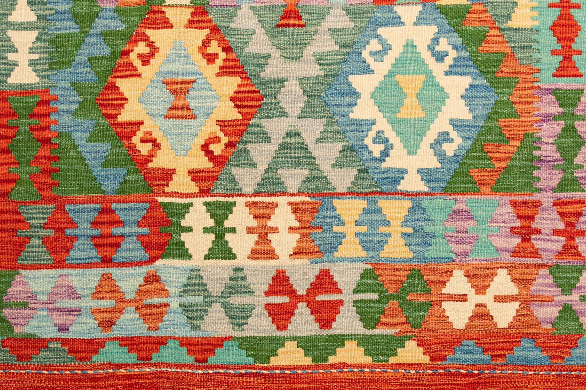 Handgewebter Kelim-Teppich aus Schurwolle, 151 × 200 cm
