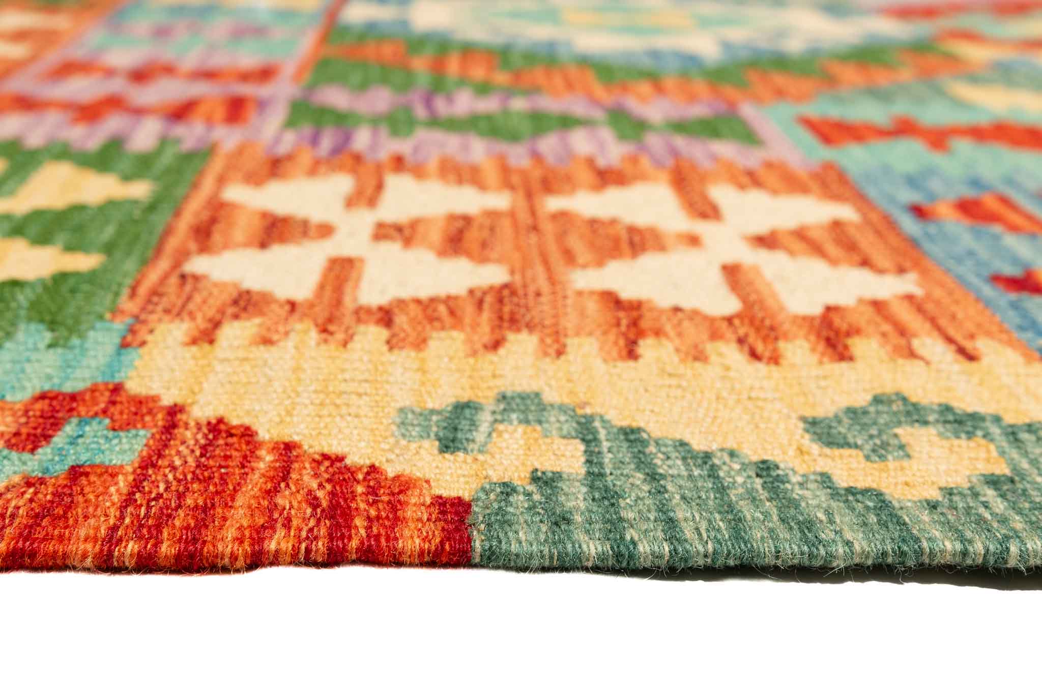 Handgewebter Kelim-Teppich aus Schurwolle, 151 × 200 cm