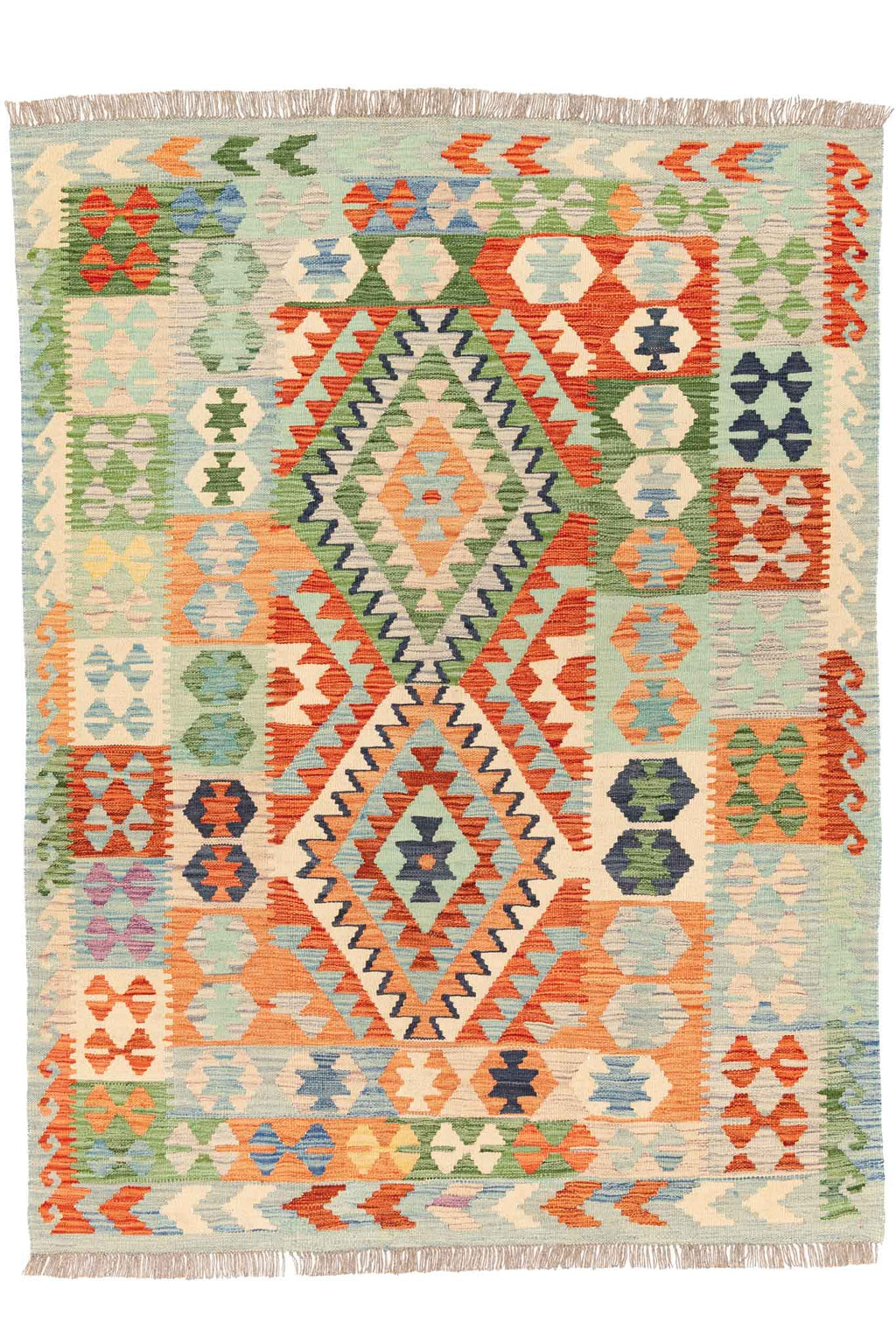 Handgewebter Kelim-Teppich aus Schurwolle, 146 × 193 cm