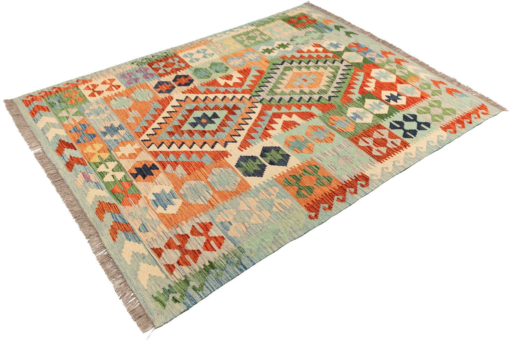 Handgewebter Kelim-Teppich aus Schurwolle, 146 × 193 cm