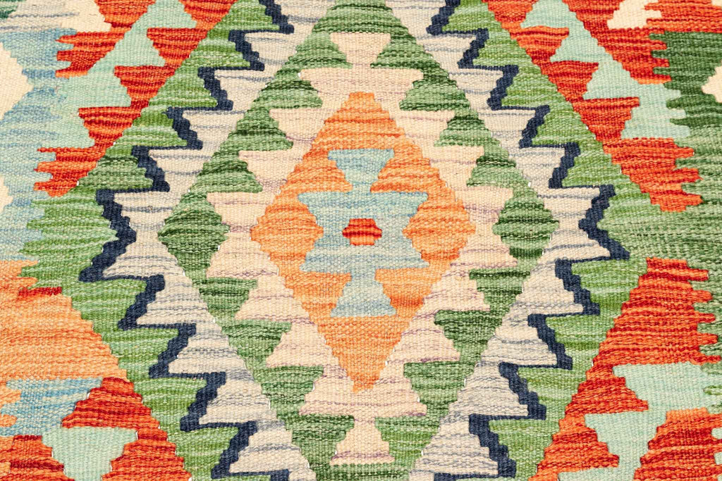 Handgewebter Kelim-Teppich aus Schurwolle, 146 × 193 cm