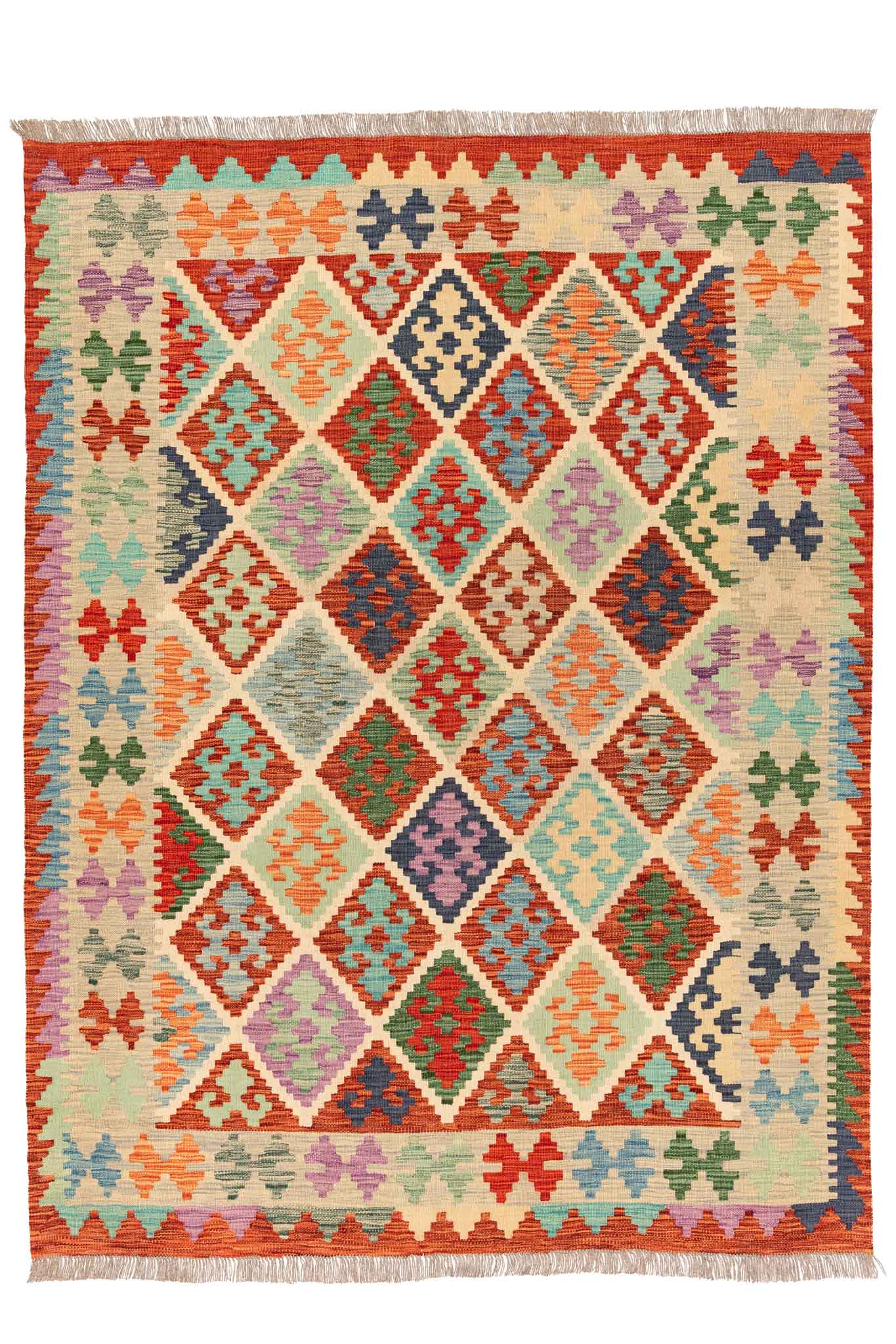 Handgewebter Kelim-Teppich aus Schurwolle, 150 × 200 cm