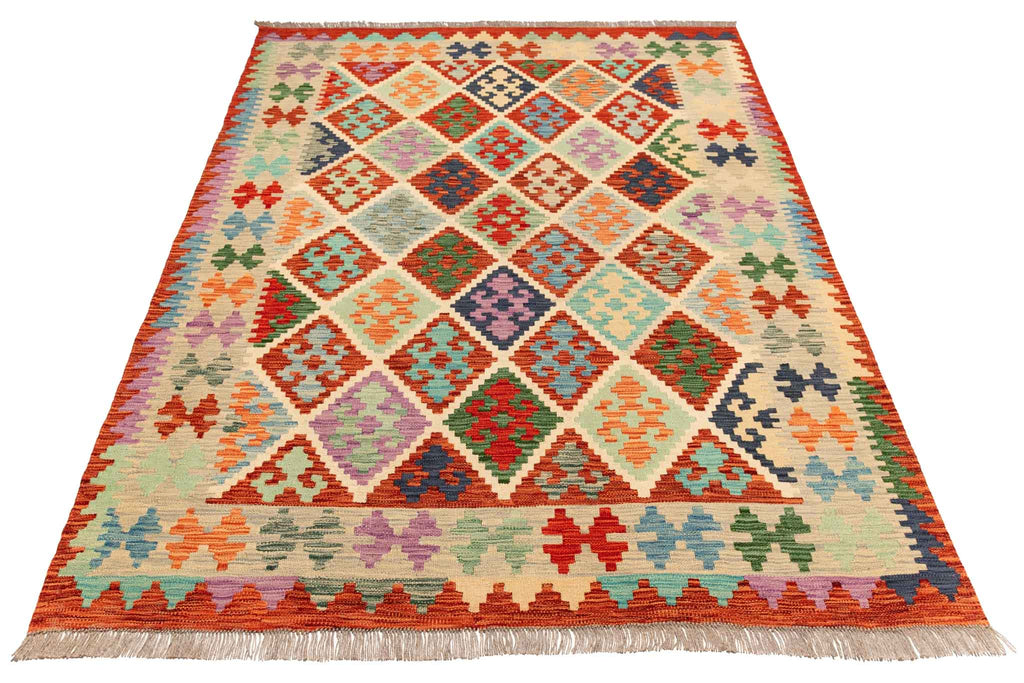 Handgewebter Kelim-Teppich aus Schurwolle, 150 × 200 cm