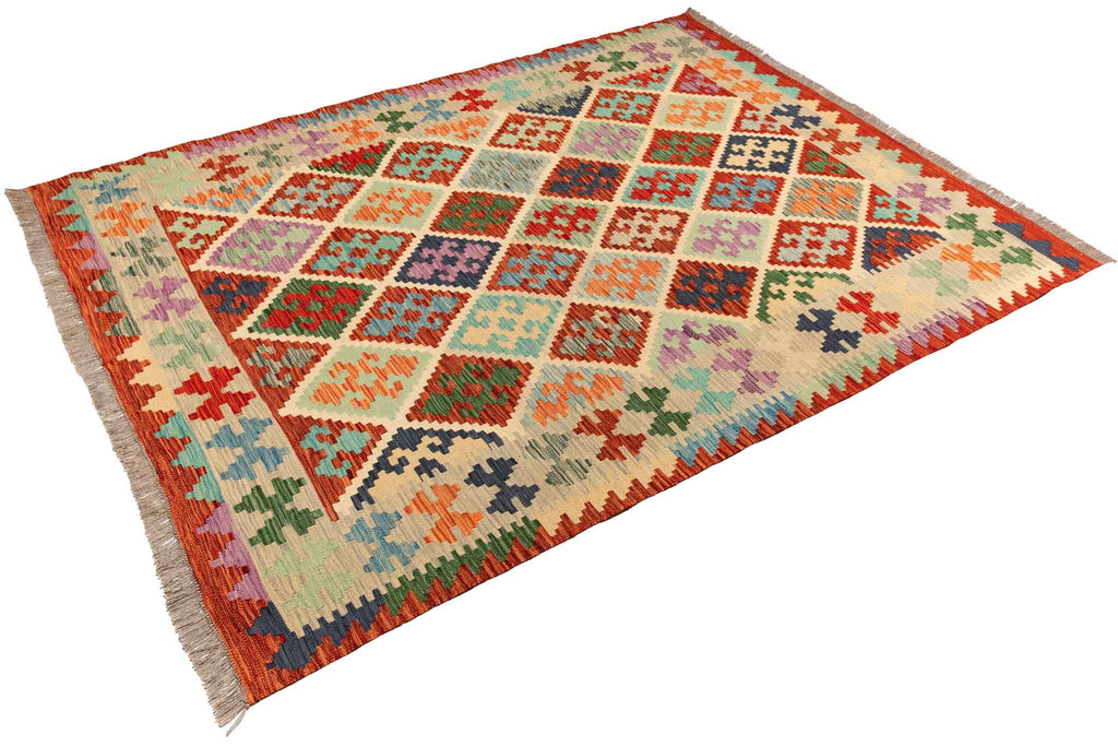Handgewebter Kelim-Teppich aus Schurwolle, 150 × 200 cm