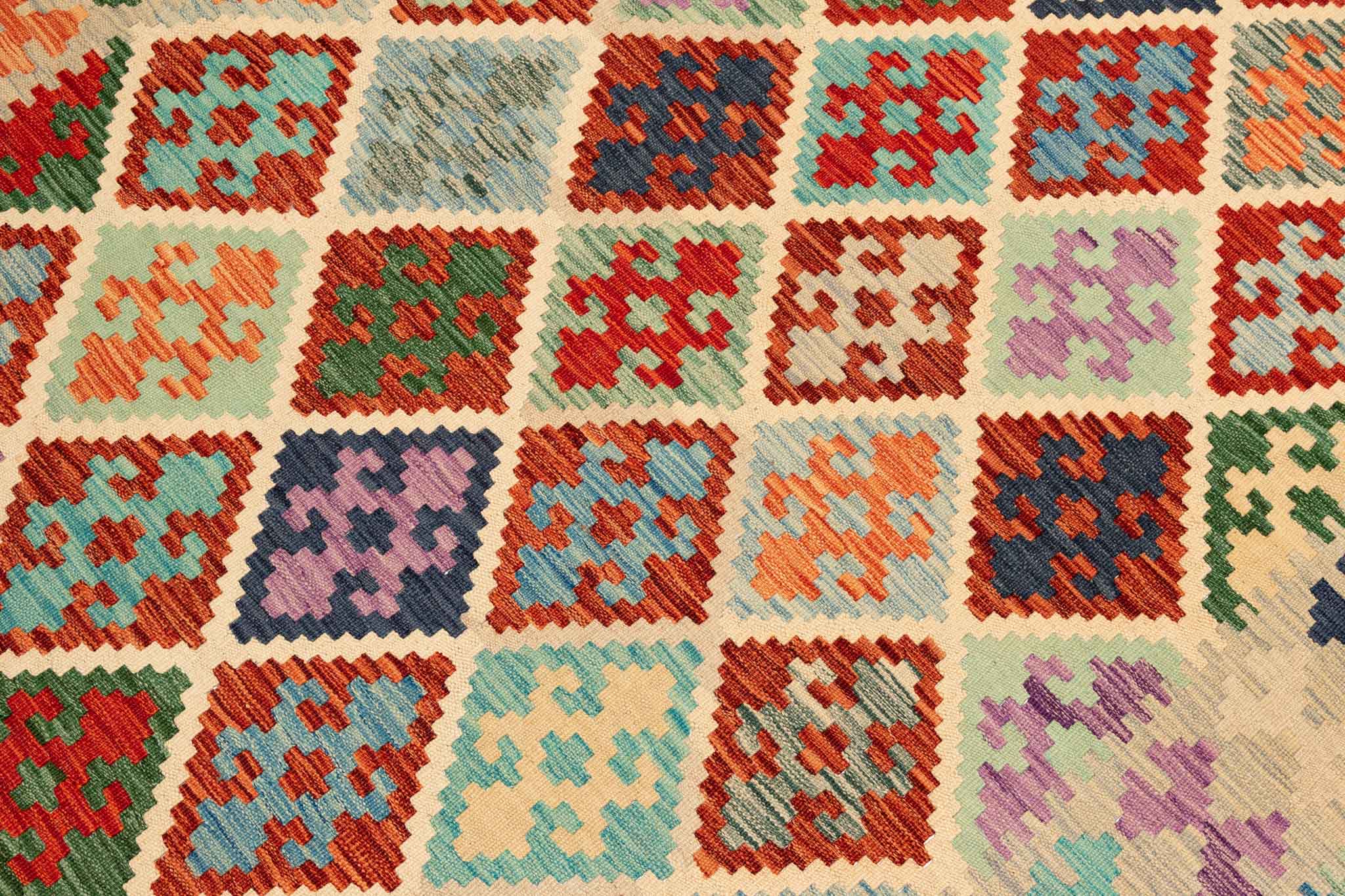 Handgewebter Kelim-Teppich aus Schurwolle, 150 × 200 cm