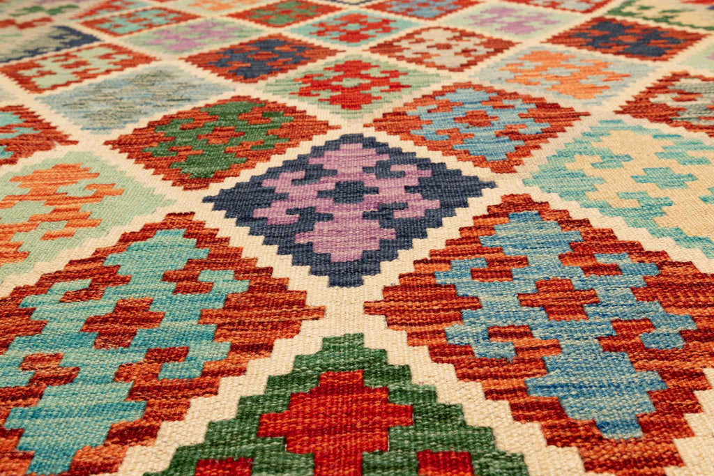 Handgewebter Kelim-Teppich aus Schurwolle, 150 × 200 cm