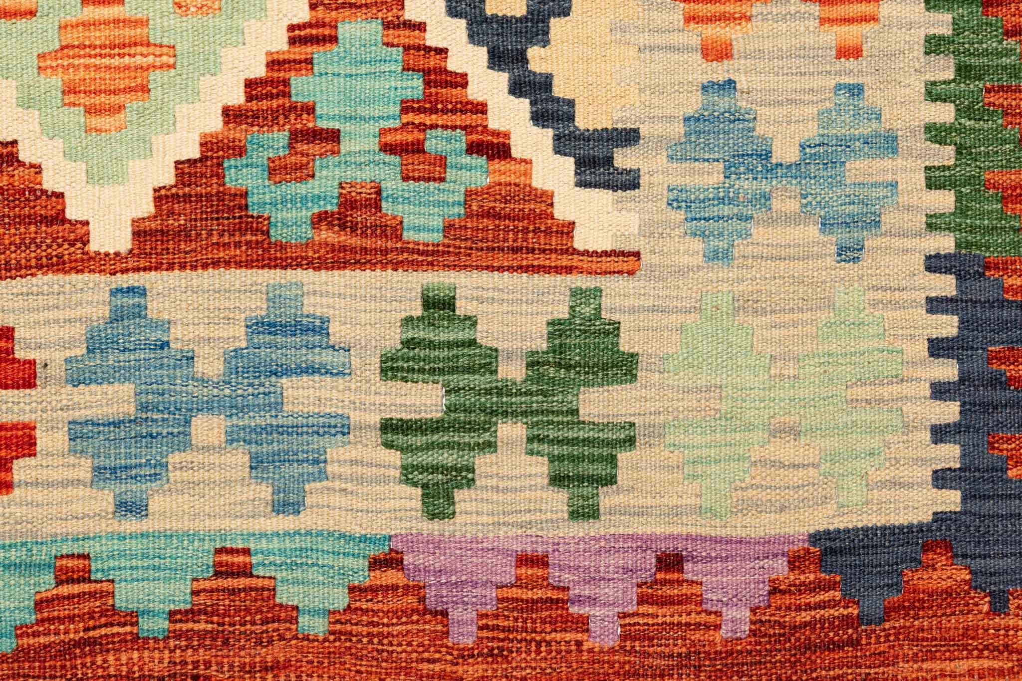 Handgewebter Kelim-Teppich aus Schurwolle, 150 × 200 cm